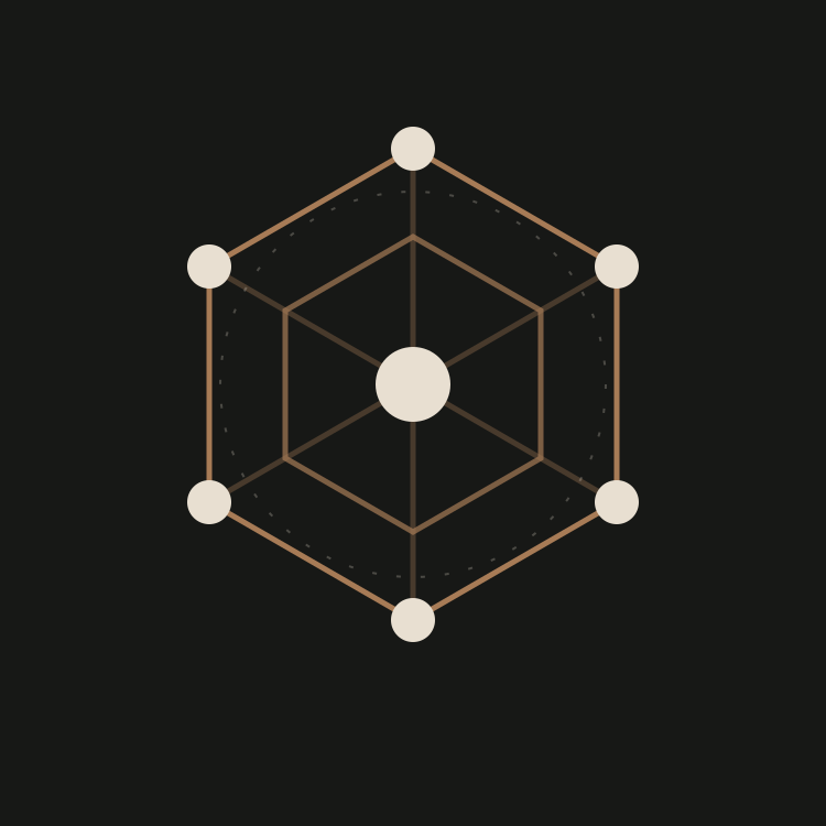 Red geométrica de nodos conectados, símbolo de Holoskill como metodología en desarrollo.